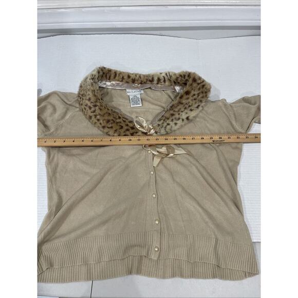 Leopard Collar Cardigan Beige Pearl Button-Up Cardigan Sz L* 50s Retro Hollywood - Picture 10 of 13